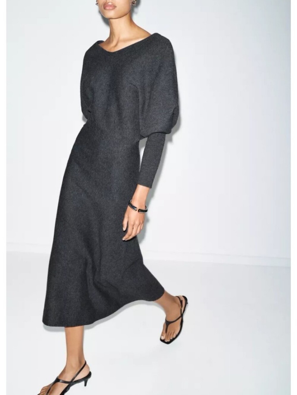 Zara Charcoal Gray Stretch Knit Midi Dress